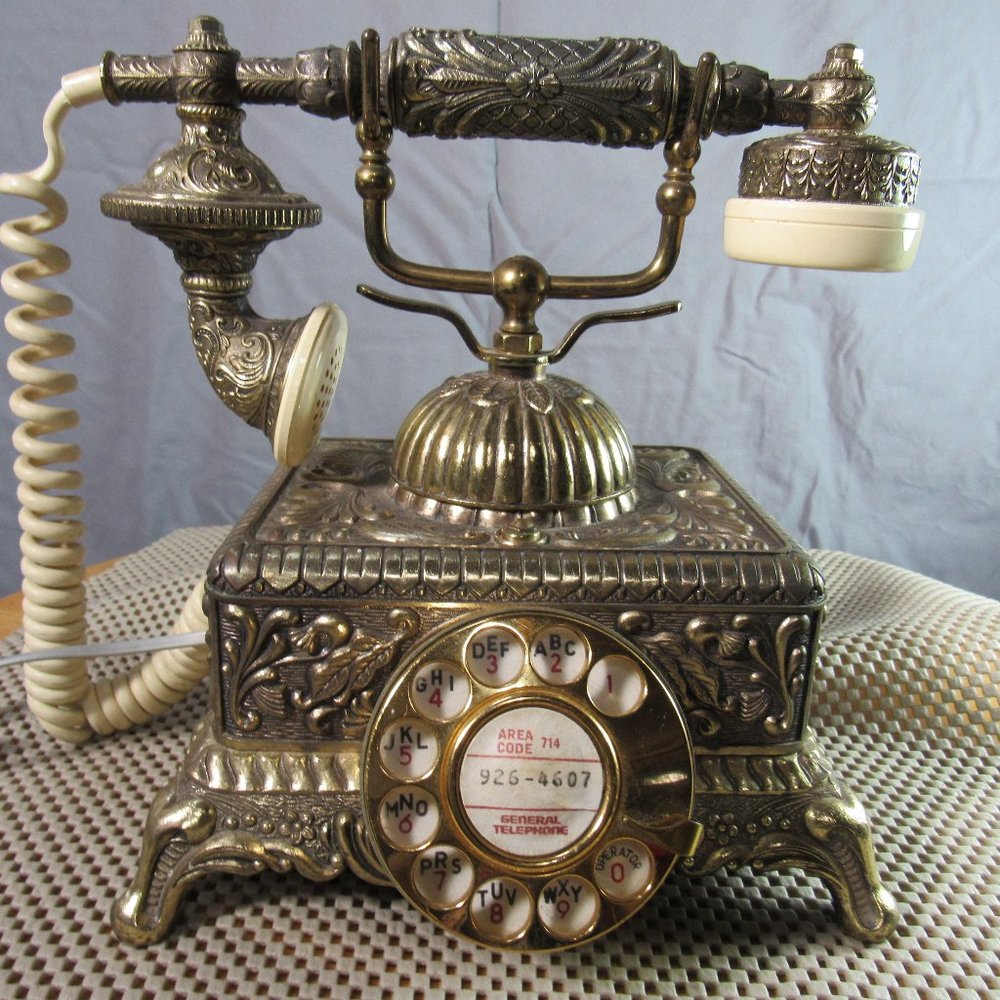 Vintage Onyx Telephone Center Company Model Versilles All Brass Case & Receiver